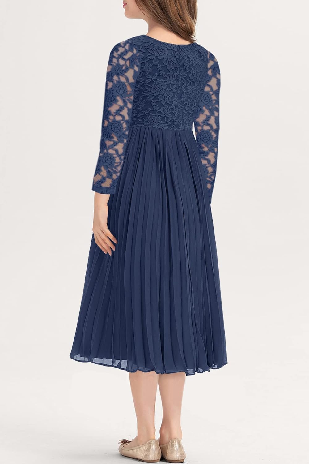 HOSIKA Flower Girl Dress Elegant Vintage Lace 3/4 Sleeve A-Line Pleated Formal Wedding Party Dress - Image 5