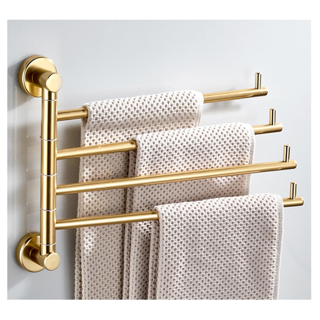 LMYSXAOZ Modern Gold Swivel Towel Rack Swing Out Bar With Wall Mounted 180° Rotation, Bathroom Thickened Metal Hand 3/4/5-Bar Folding Arm Hanger A-4Bar