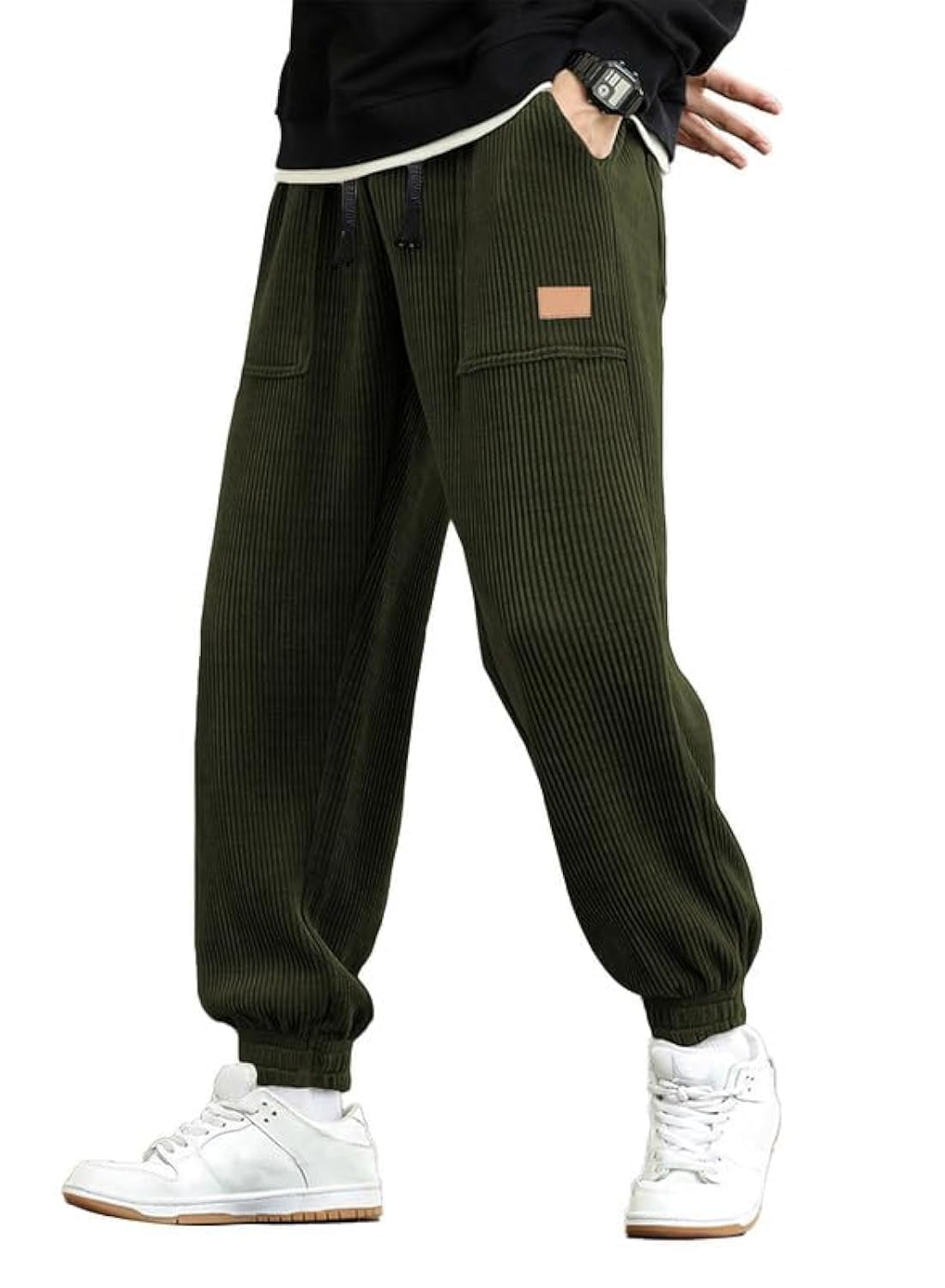 Mens Corduroy Drawstring Sweatpants Casual Joggers Relaxed Fit Pants