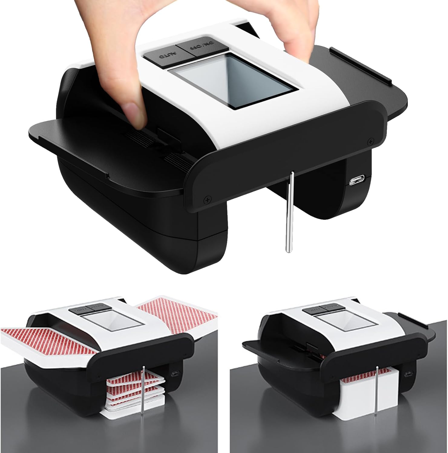 Automatic Card Shuffler - Electric One-Press Shuffler Machine 2000mAh Rechargeable 1-2 Decks for Poker UNO Blackjack Phase 10 Card Shuffler 2 Deck Automatic & Manual Mode