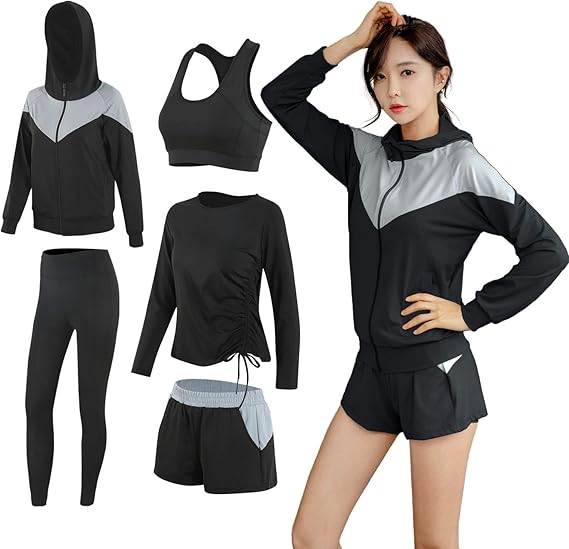 Amazon シーヤ ｓｅｅｙａ スポーツウェア レディース ヨガウェア トレーニングウェア ランニングウェア 上下 5点セット ジム フィットネス 90 アクティブロングパンツ 通販