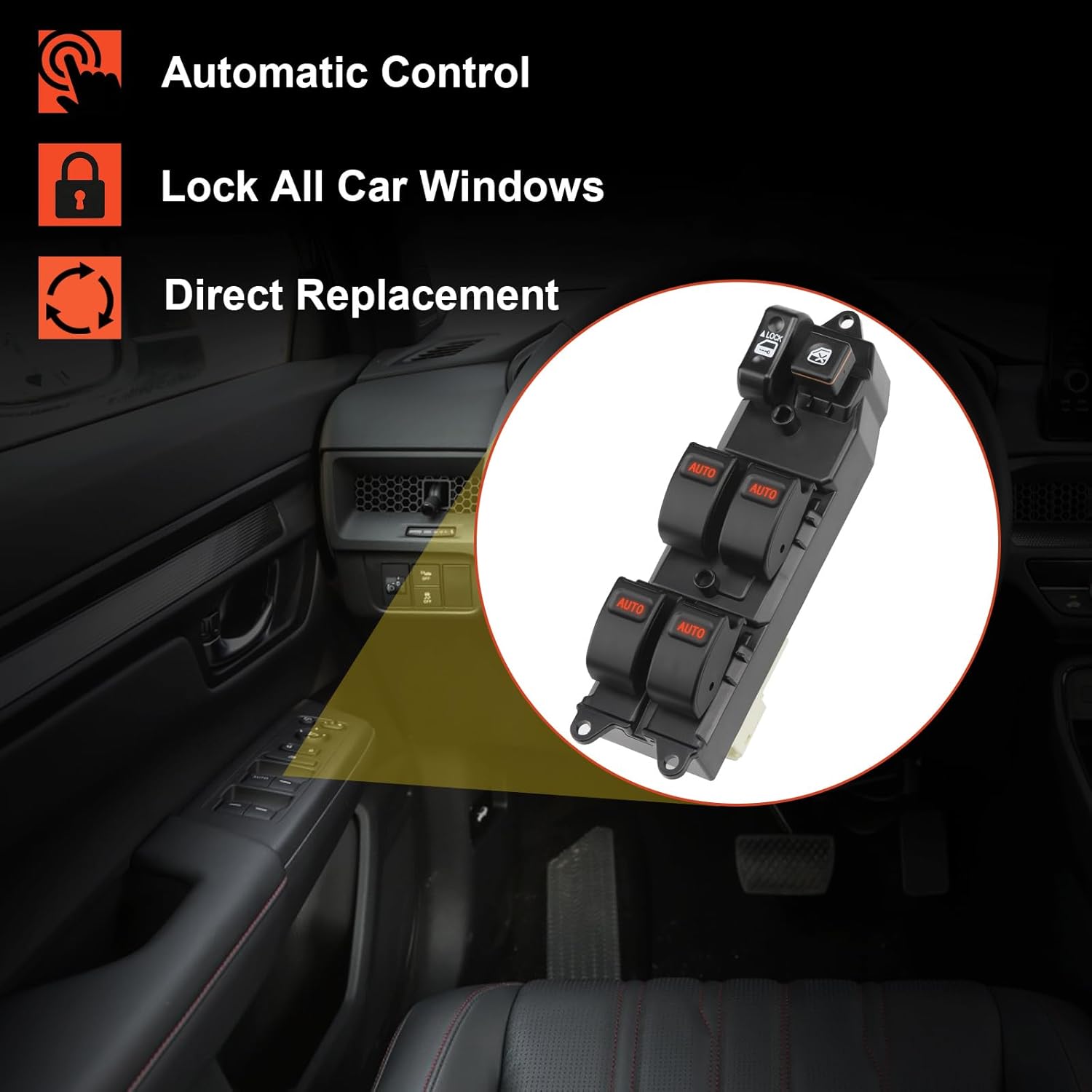 Front Left Driver Side Master Power Window Switch Fits for Toyota 2001-2006 RAV4 2002-2006 Camry 2004-2009 Sienna 2004-2009 Prius 84820-0K100 (Orange Light)