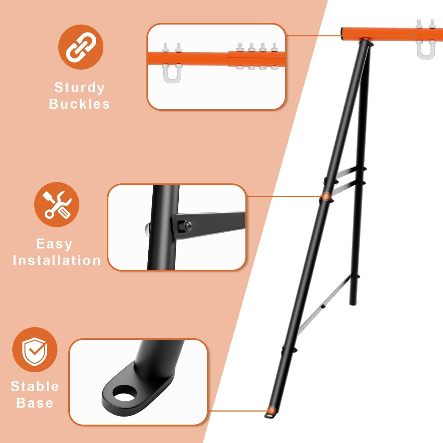 Porch Swing Stand Frame for Both Kids and Adults,Heavy-Duty Upgrade 3.0 Metal A-Frame Outdoor Swing (Orange Frame Only)