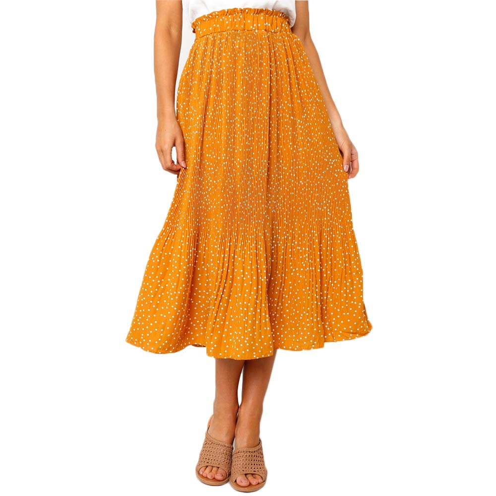 EXLURA Womens High Waist Polka Dot Pleated Maxi Skirt Midi Swing Skirt Beach Vacation Cruise Outfits with Pockets