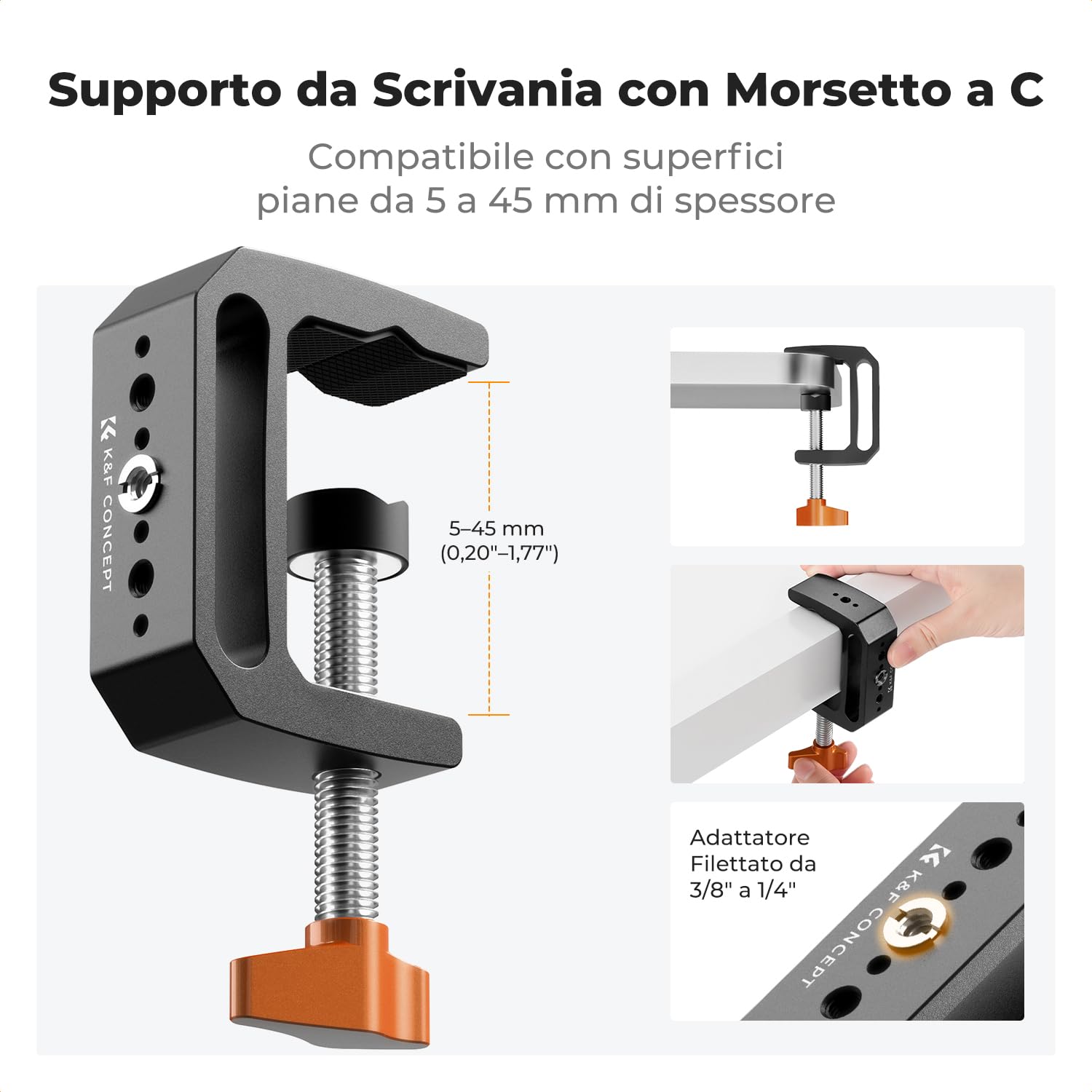 K&F CONCEPT Braccio Magico 22" con Morsetto da Scrivania per Fotocamera