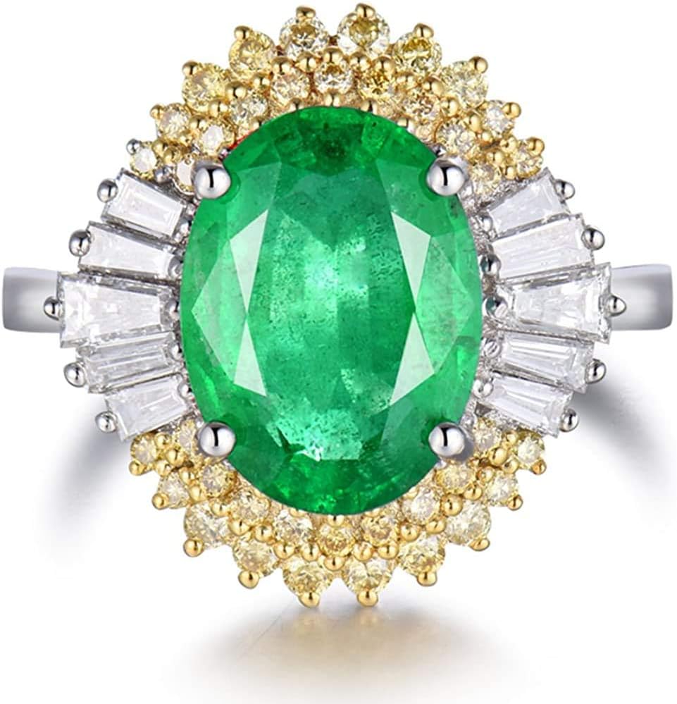 Beautiful Natural Green Emerald Diamonds Engagement Ring Solid 14K White Gold Wedding Rings for Ladies Women Promotion