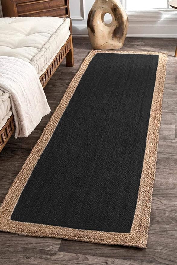 Trademoon Indian Handmade Braided Inner Black Natural Jute Area Rug, Jute Rug, Living Room, Bedroom, Doormat Rug Size - 2.6 x 4 Feet (78 cm x 120 cm)