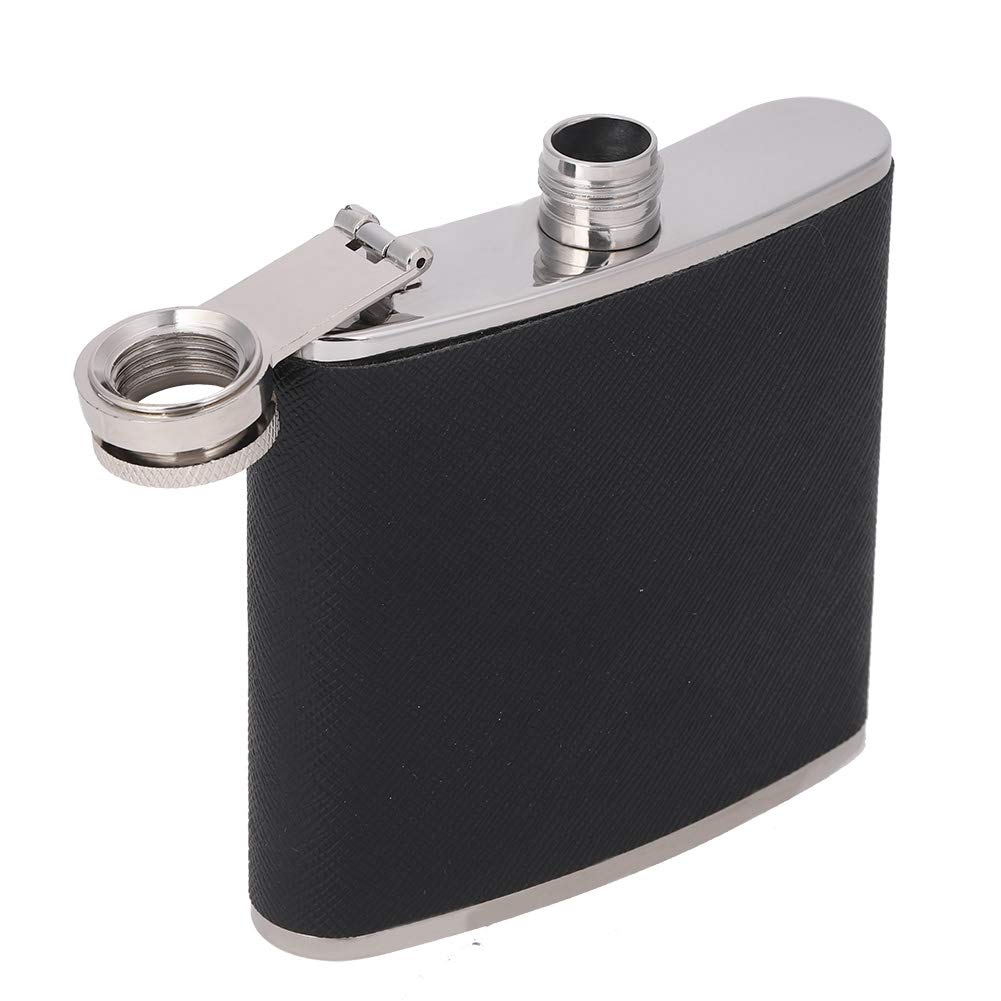 Flasks for Liquor for Men, Stainless Steel Leak Proof Pocket Hip Flask with Funnel and Black Leather Cover for Alcohol Whiskey Wine(5oz)