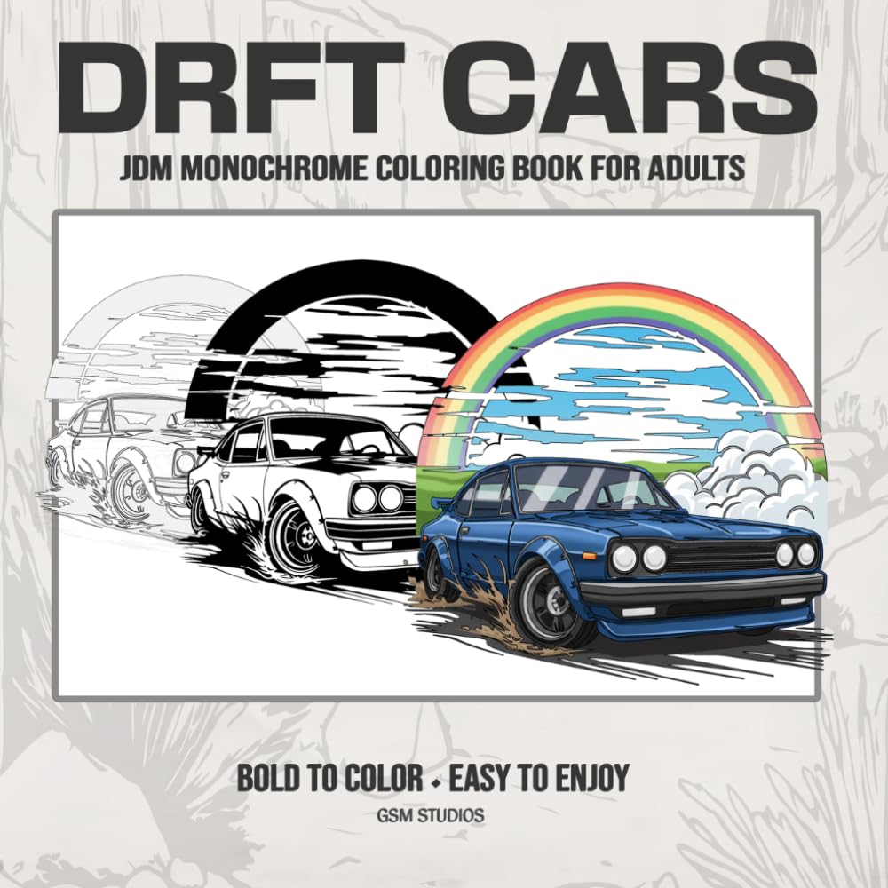DRFT CARS JDM Monochrome Coloring Book For Adults: Bold to Color - Easy to Enjoy (GSM Studios Monochrome Coloring Book Collection)