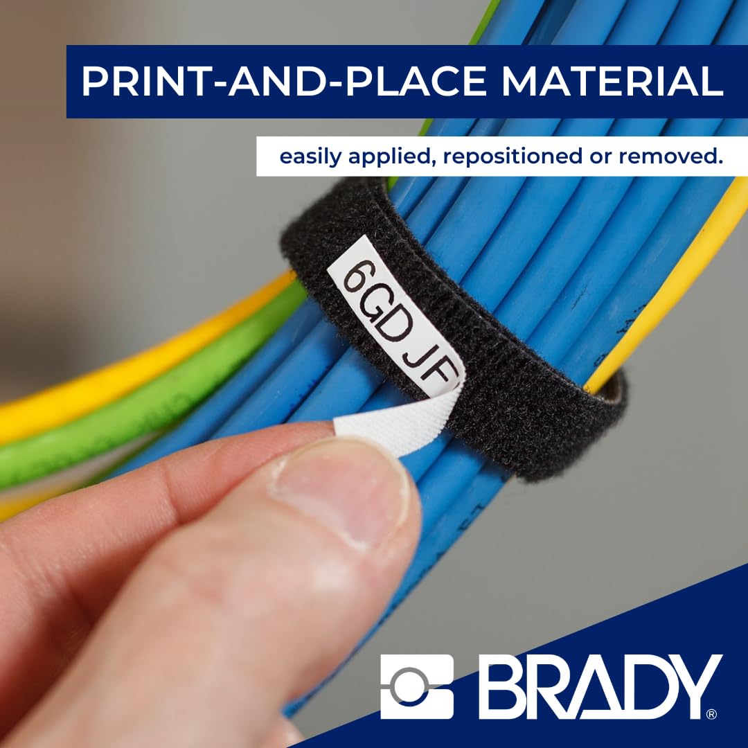 Brady Etykiety na rzepy BradyGrip™ dla drukarek M210 & M211 – Wielokrotnego użytku etykiety poliestrowe do oznaczania kabli – Czarny na Białym (12,7 mm x 6,40 m) – M21-750-414