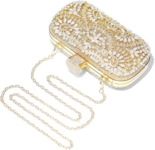 Miniatura 7 de Yokawe Bolso de mano de noche de cristal para mujer bolso de boda de novia bolso de fiesta de diamantes de imitación Negro, Oro, Plateado