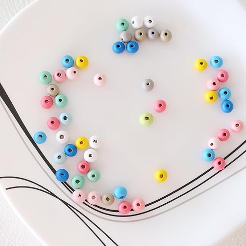 Miniatura 4 de ToBeIT 1000 cuentas de madera redondas de colores surtidos, cuentas espaciadoras redondas de madera con agujero pintado para manualidades,