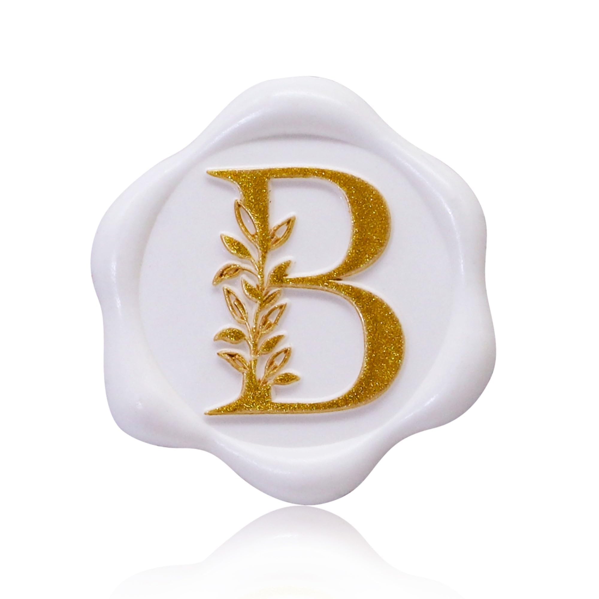 SWANGSA 60 Pack Letter B Wax Seal Stickers, White with Gold Botanical Leaves Initial Alphabet Self-Adhesive Wax Stickers, Wedding Party Invitation