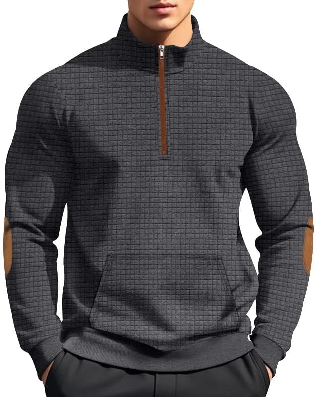 Men's Waffle Sweatshirt - Autumn Winter Quarter Zip Loose Fit Pullover for Vacation Daily Life - Image 2