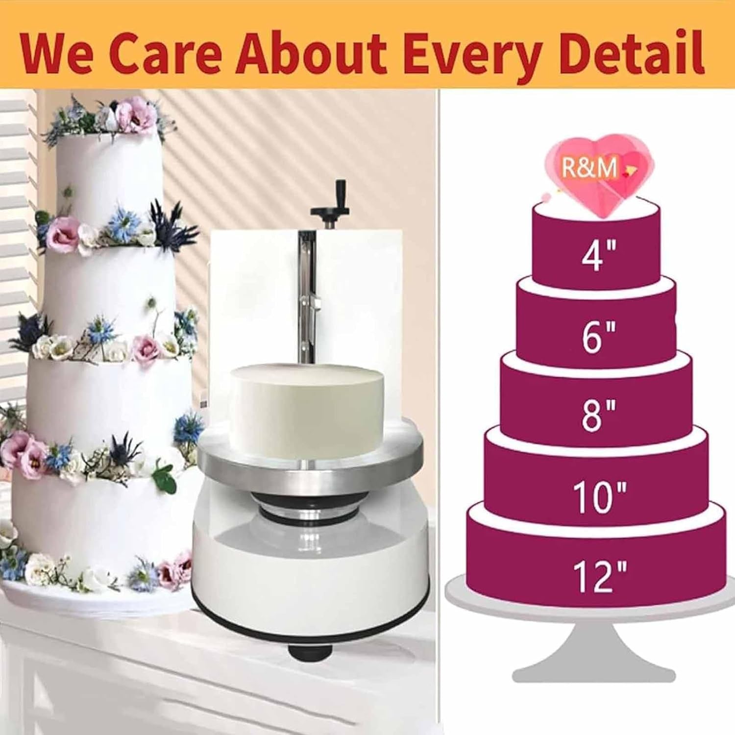 4-12 inch Automatic Cake Icing Machine, Birthday Cake Baking Tools Bakery Equipment, Cream Spreading Filling Coating Edge Smoothing Polisher for Dessert Shops and Households,Pink