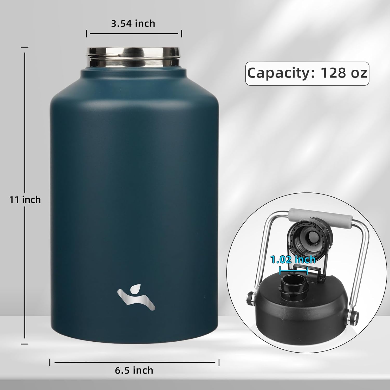 1 Gallon Jug with Handle,128 oz Insulated Water Bottle with Carrying Pouch, Double Wall Vacuum Stainless Steel Metal Bottle,Navy blue - Image 2