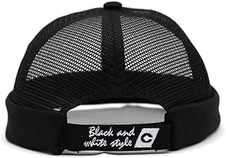 JNKET Men Women Sailor Skullcap Rolled Cuff Brimless Hat Breathable Mesh Cap (Black&White)