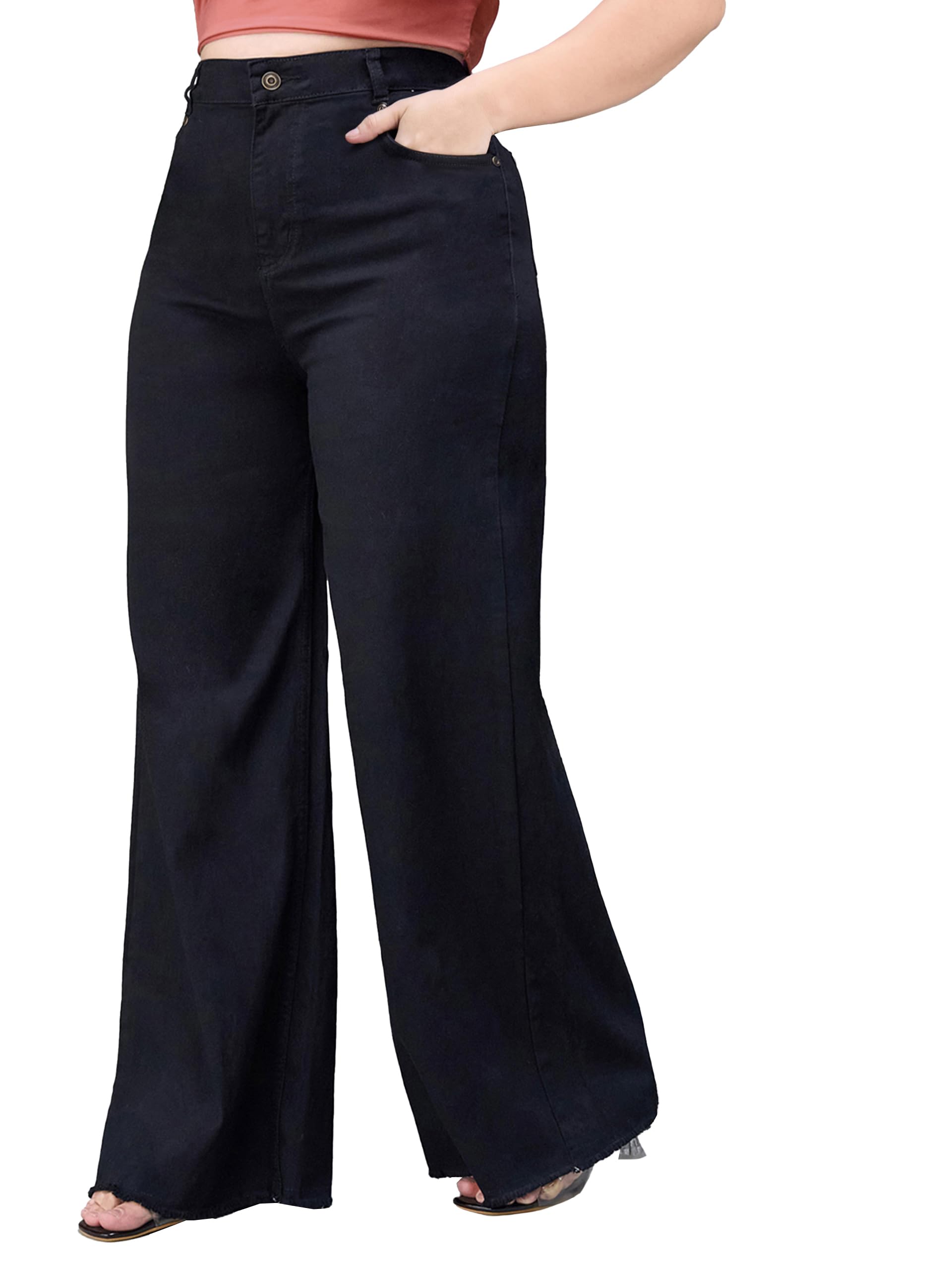 miss chase a+ Women's High Rise Regular-Length Stretchable Wide Leg Denim Jeans-picture-43