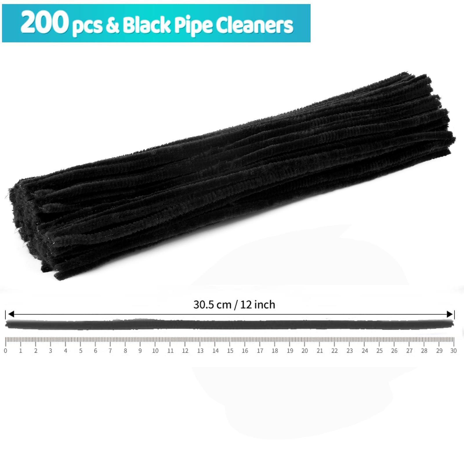 Yiyuanhe Pipe Cleaners for Craft 200Pcs Crafting Pipe Cleaners for Christmas Craft 30cm Long Chenille Stem for DIY Pipe Cleaners for Arts and Crafts Project Decoration (Black) - Image 2