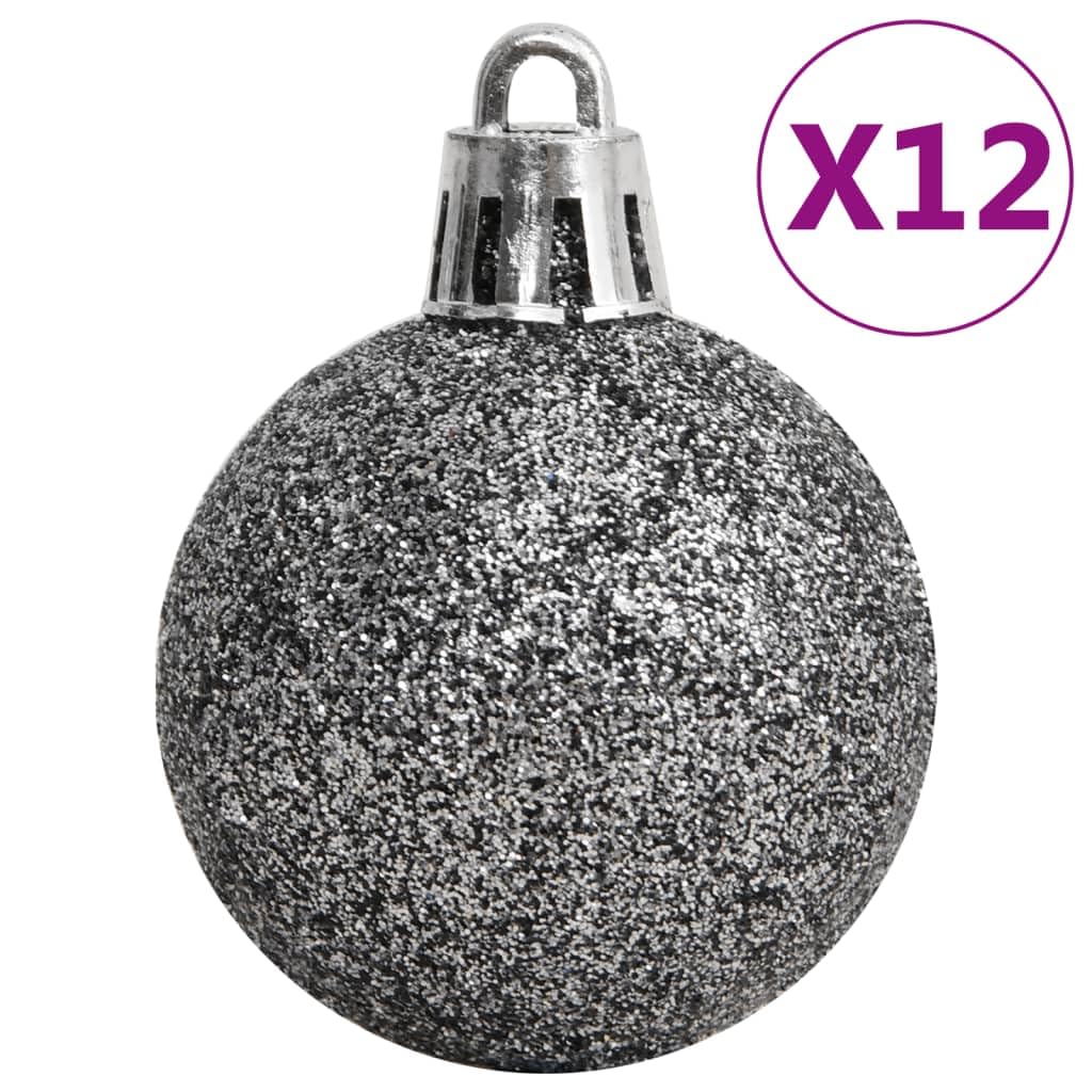 Juego de bolas de Navidad de 111 unidades, color blanco y gris, inastillables, de color mate, con purpurina, huecas, para árboles y hogares, 3, 4, 6 cm de diámetro, incluye estrellas