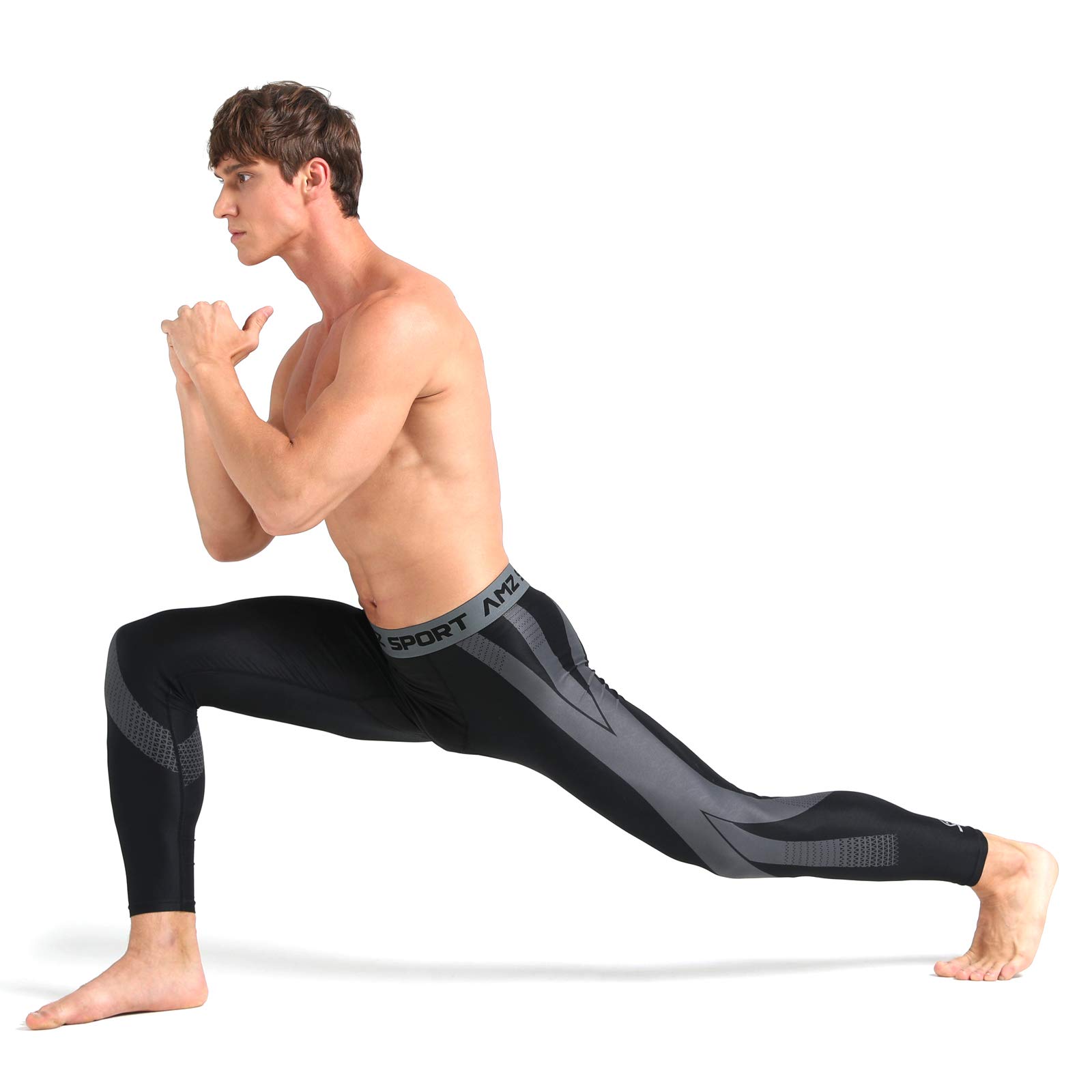 AMZSPORT Pantaloni Sportivi a Compressione da Uomo Leggings da Palestra Calzamaglia ad Asciugatura Rapida