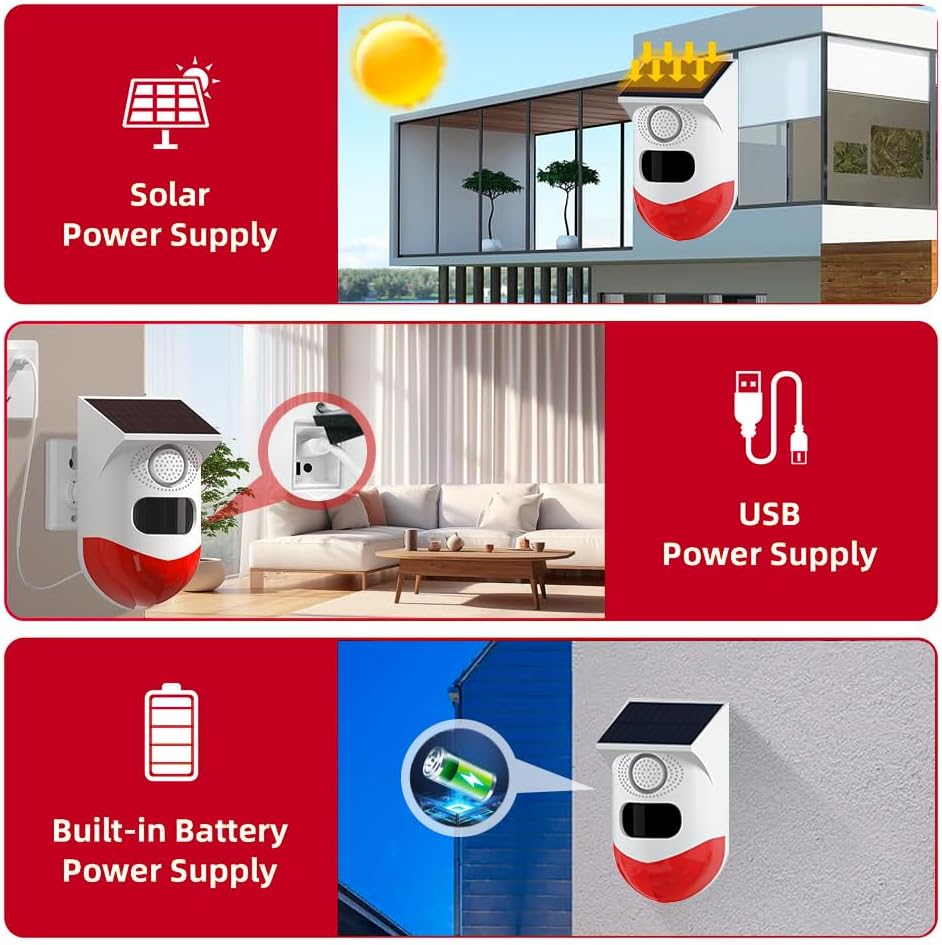 Solar, USB, and Battery Power Options
