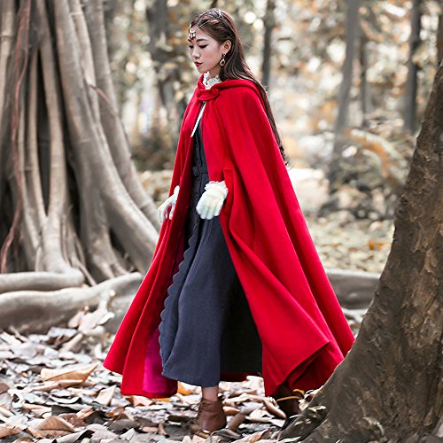 Baoqiya Women's Wool Blend Capes Hooded Cloak Outwear Poncho Warm Autumn and Winter Coat (Red) - Thumbnail 5