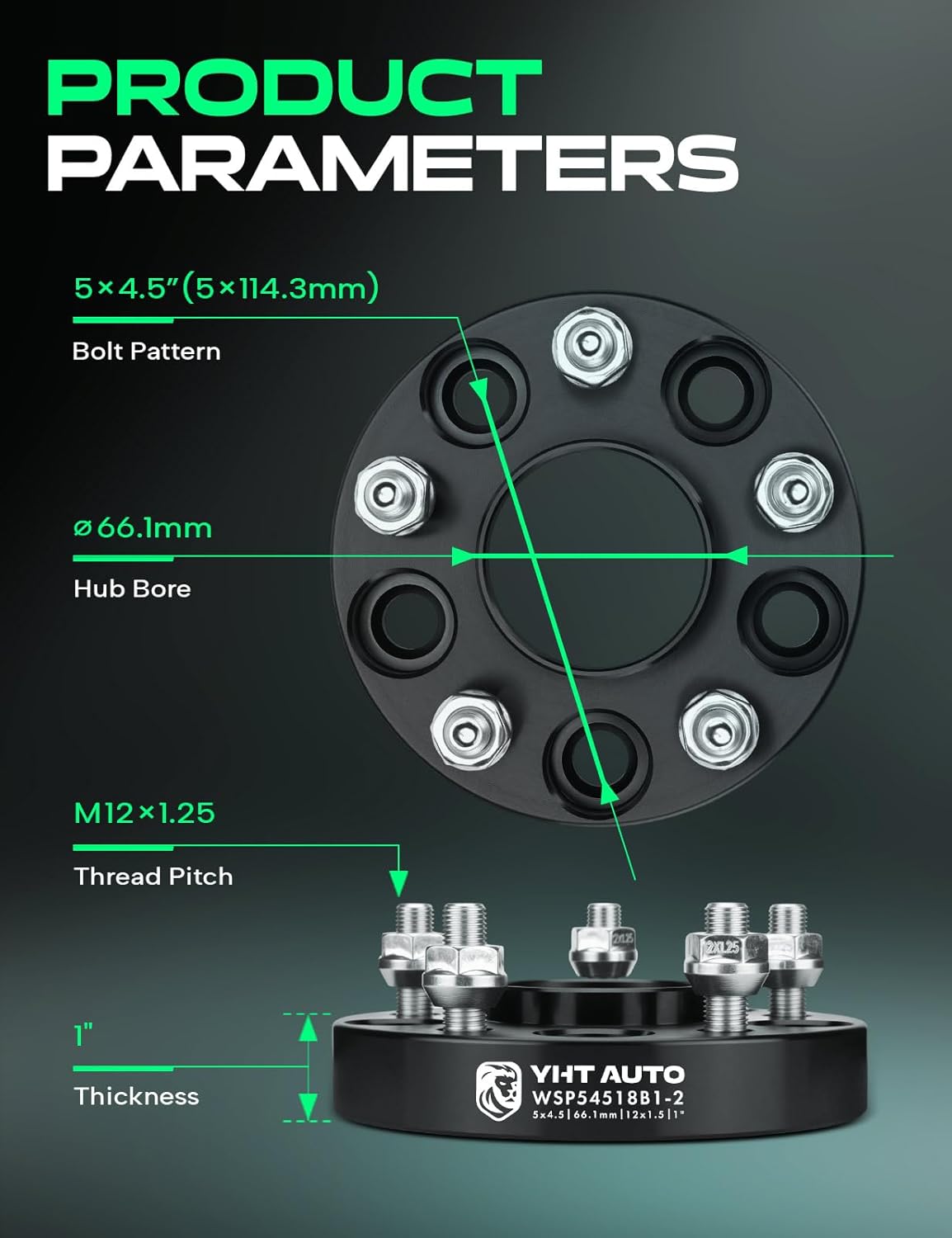 YHTAUTO 5x4.5 Hub Centric Wheel Spacers 1 Inch Compatible with Nissan & Infiniti Models, Altima, Rogue, Sentra, Murano, QX60, 5x114.3mm Tire Spacers w/ 12x1.25 Studs 66.1 mm Hub Bore 5 Lug 2PCS Black