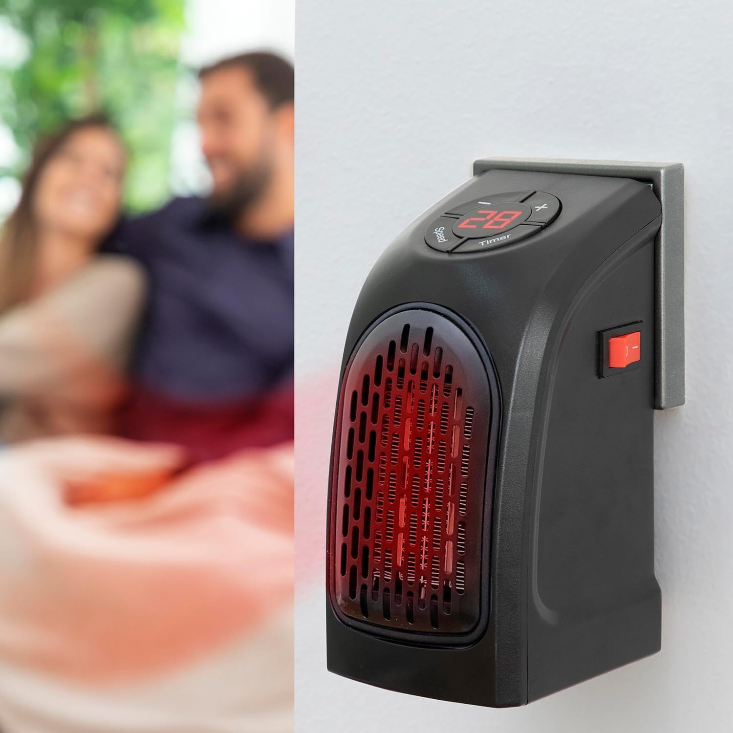 Chauffage Soufflant salle de bain - Radiateur soufflant sur prise - Chauffage d'appoint avec prise murale - Thermostat Minuterie Réglables Affichage LED - Température: 15-32 ℃ - 400 W