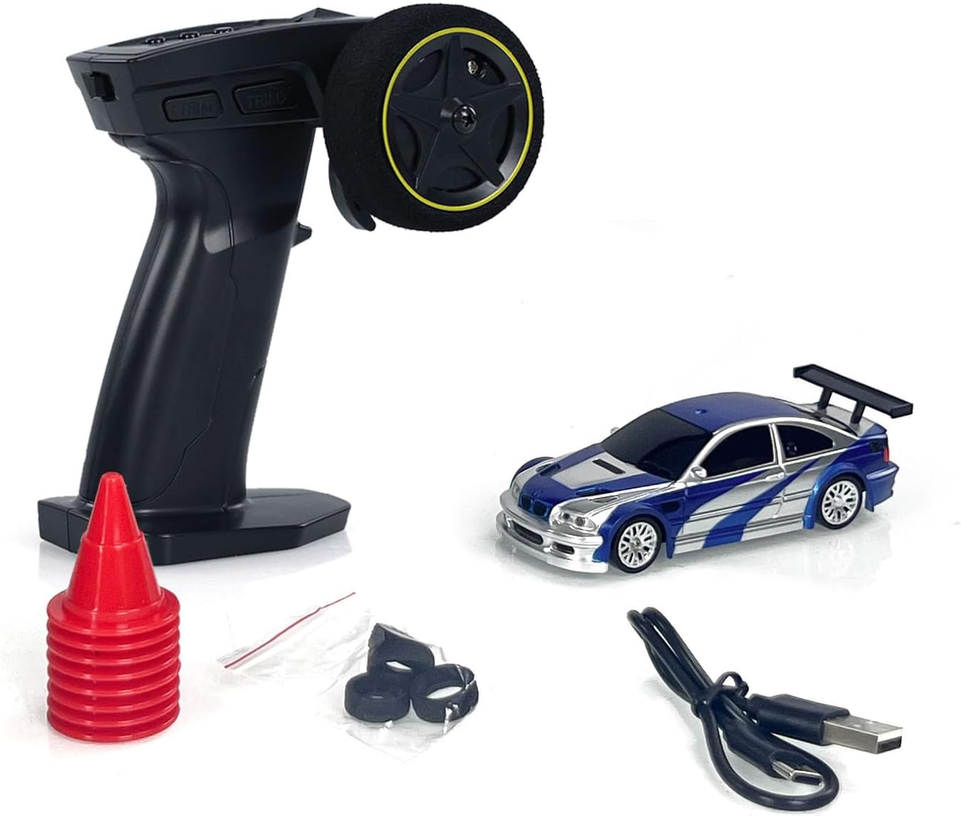 TOUCAN RC HOBBY 1:43 2.4G Full Scale Remote Control Electric Mini Drift Car Race Car Radio Lights Traffic Safety Cone Max Speed 15km/h Indoor RC Hobbyist Gift Without a Gyro for Ages 14+,Blue