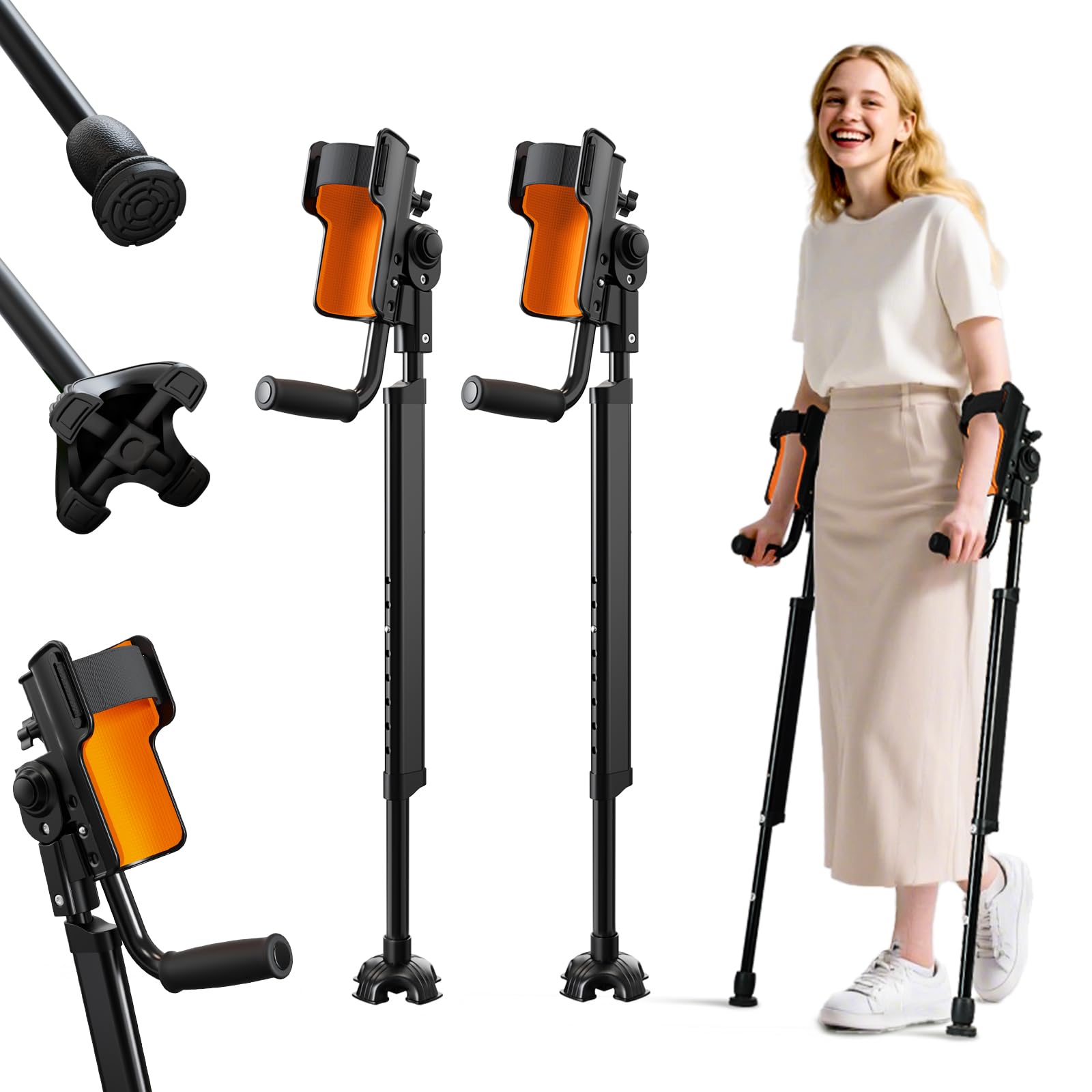 Forearm Crutches for Adults, 3-Angle Elbow Support (10°/45°/90°)