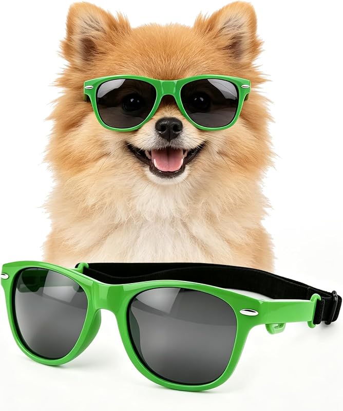 Óculos de sol para cães e gatos NAMSAN com armação leve e tiras ajustáveis, Green, tamanho S