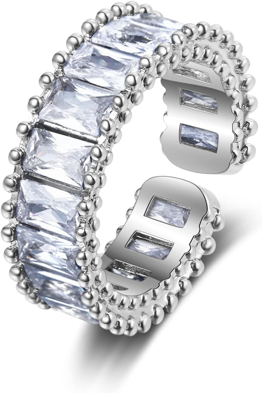 Sterling Silver Ring for Women, Solid Silver Romantic Rainbow Crown Opening Ring for Women Jewelry, with 5A Cubic Zirconia，Adjustable Size