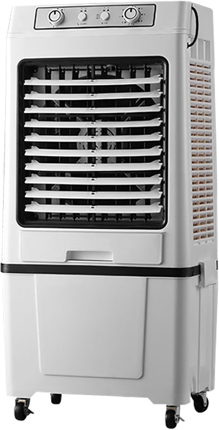 Raffrescatore evaporativo 3 in 1, portatile, a 3 velocità, con serbatoio dell'acqua da 40 litri, oscillazione a 120°, controllo tramite manopola, ventilatore industriale per grandi ambienti, fabbrich