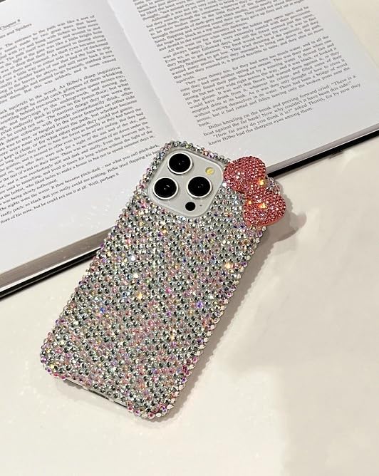 redecarie for iPhone 15 Pro Max 3D Glitter Sparkle Bling Case Cute Bow Pink Women Girls Kids Crystal Rhinestone Clear Protective Diamond Bumper Cover Case for iPhone 15 Pro Max 6.7 inch by redecarie - Used condition - Image 4