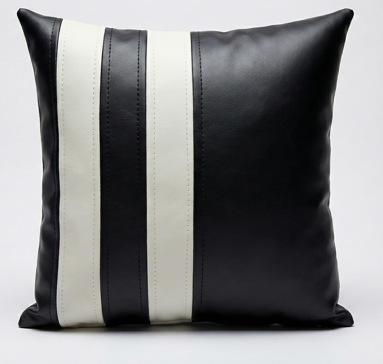 Genuine Leather Pillow Cover Case for Lumbar Throw Couch Pillows - Decorative Farmhouse Sofa Thick & Soft Modern Cushion Covers (Black, 18" x 18")