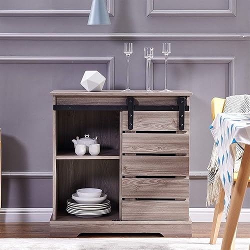 BELIFEGLORY Armario de almacenamiento para puerta de granero, puerta corrediza de granero, baúl de madera con estantes ajustables para entrada, bar, disponible en Yaxa Colombia