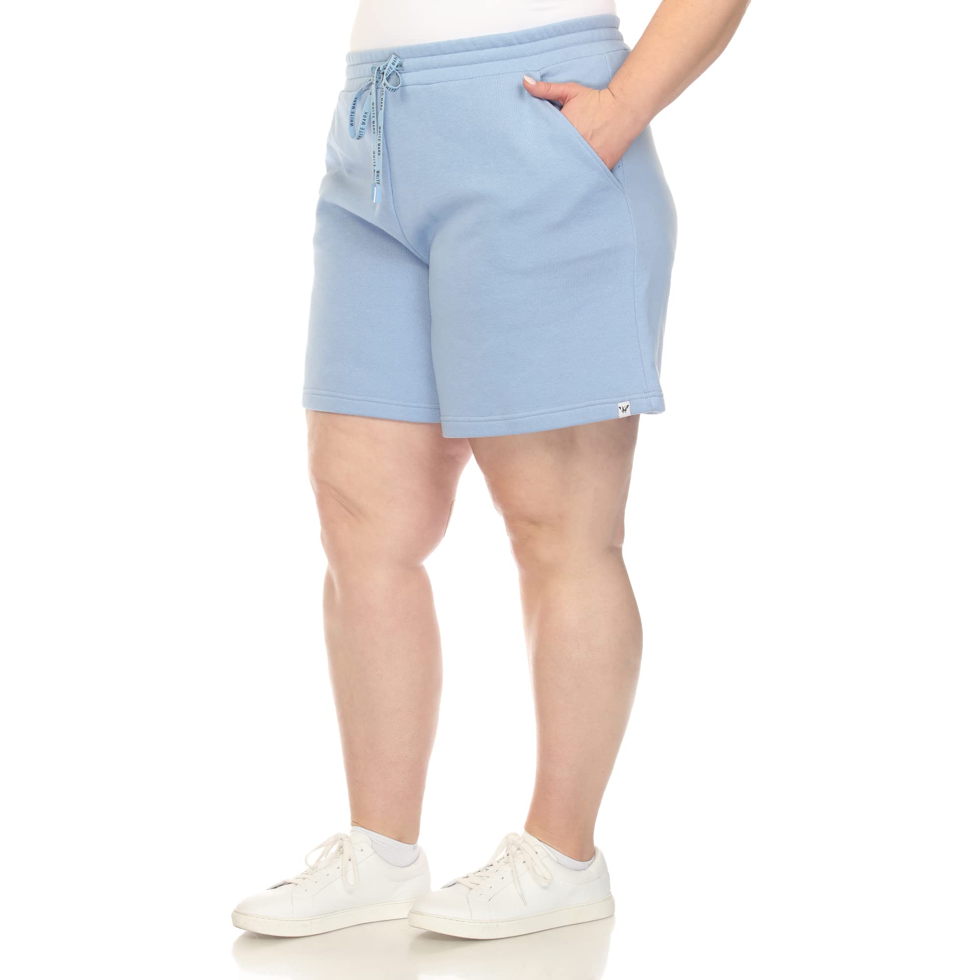 white mark Women's Super Soft Drawstring Waistband Longline Sweat Shorts Denim Blue