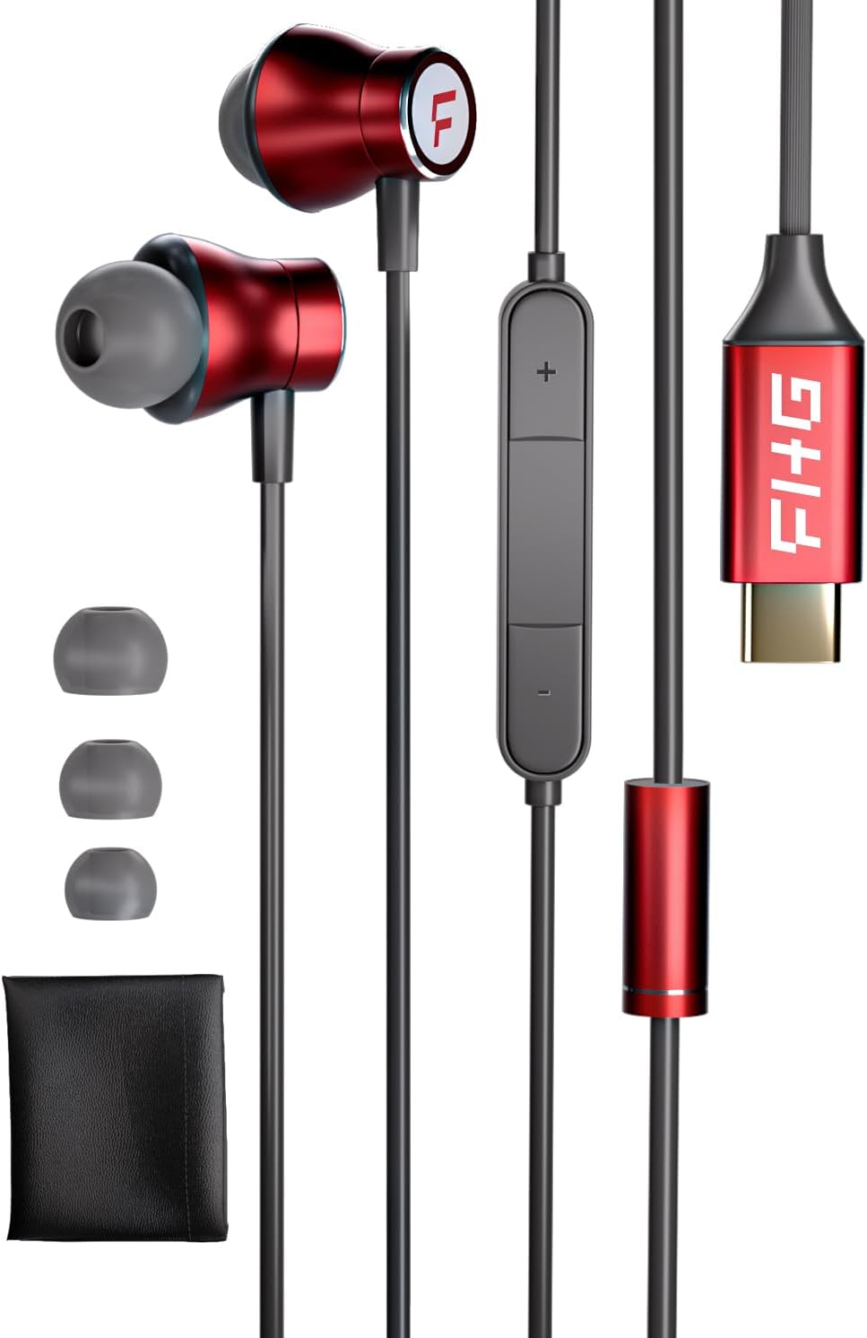 FHG USB C Headphones for iPhone 15 iPhone 16 Pro Max, AI Noise Canceling Type C Headphones with Mic, Hi-Res Audio USB C Earbuds Wired Built-in DAC 384KHz/32bit, Volume Control for Samsung S24 S23 Scarlet(AI Noise Canceling)