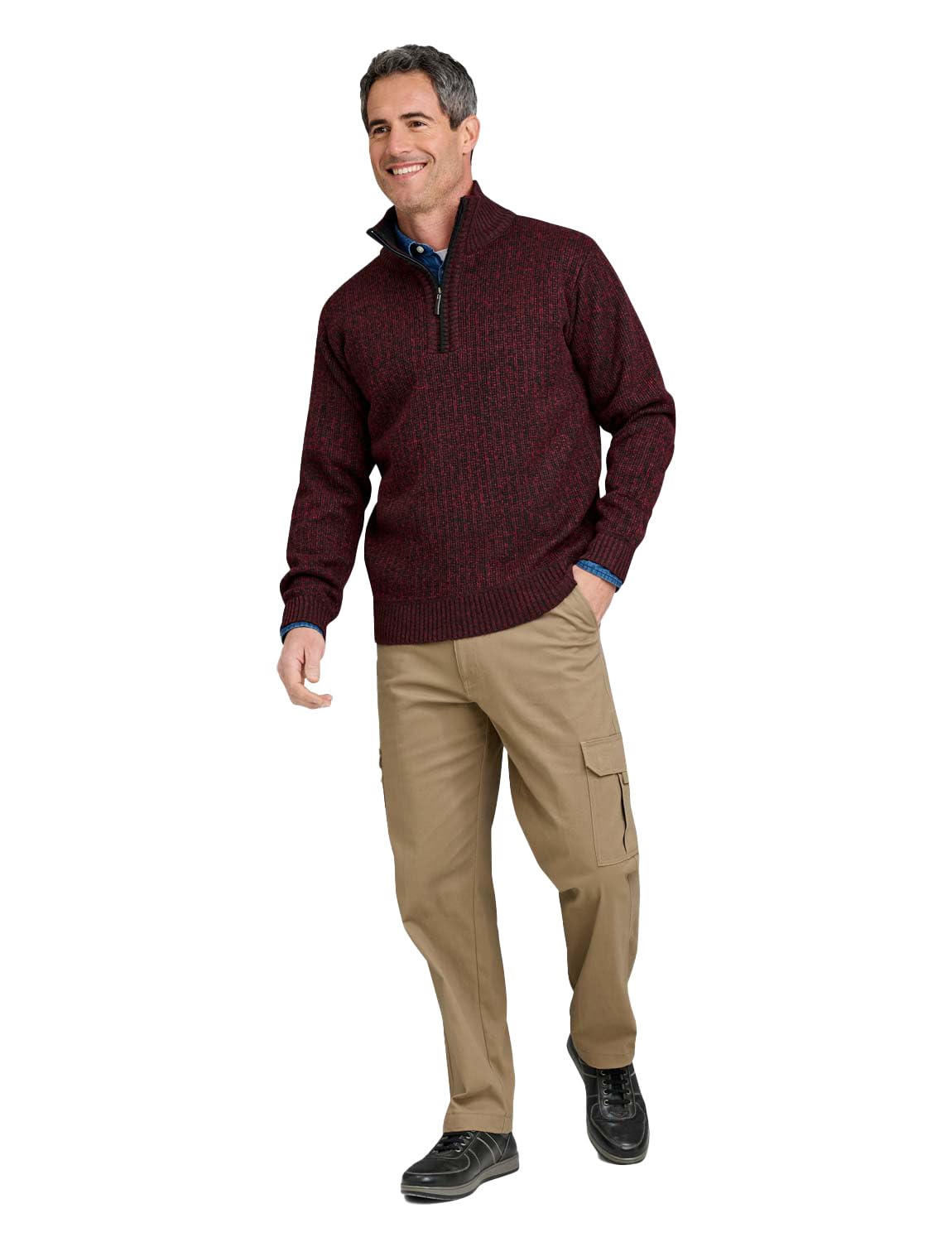 Pegasus Men's Burgundy 1/4 Zip Fleece Lined Knitted Top L