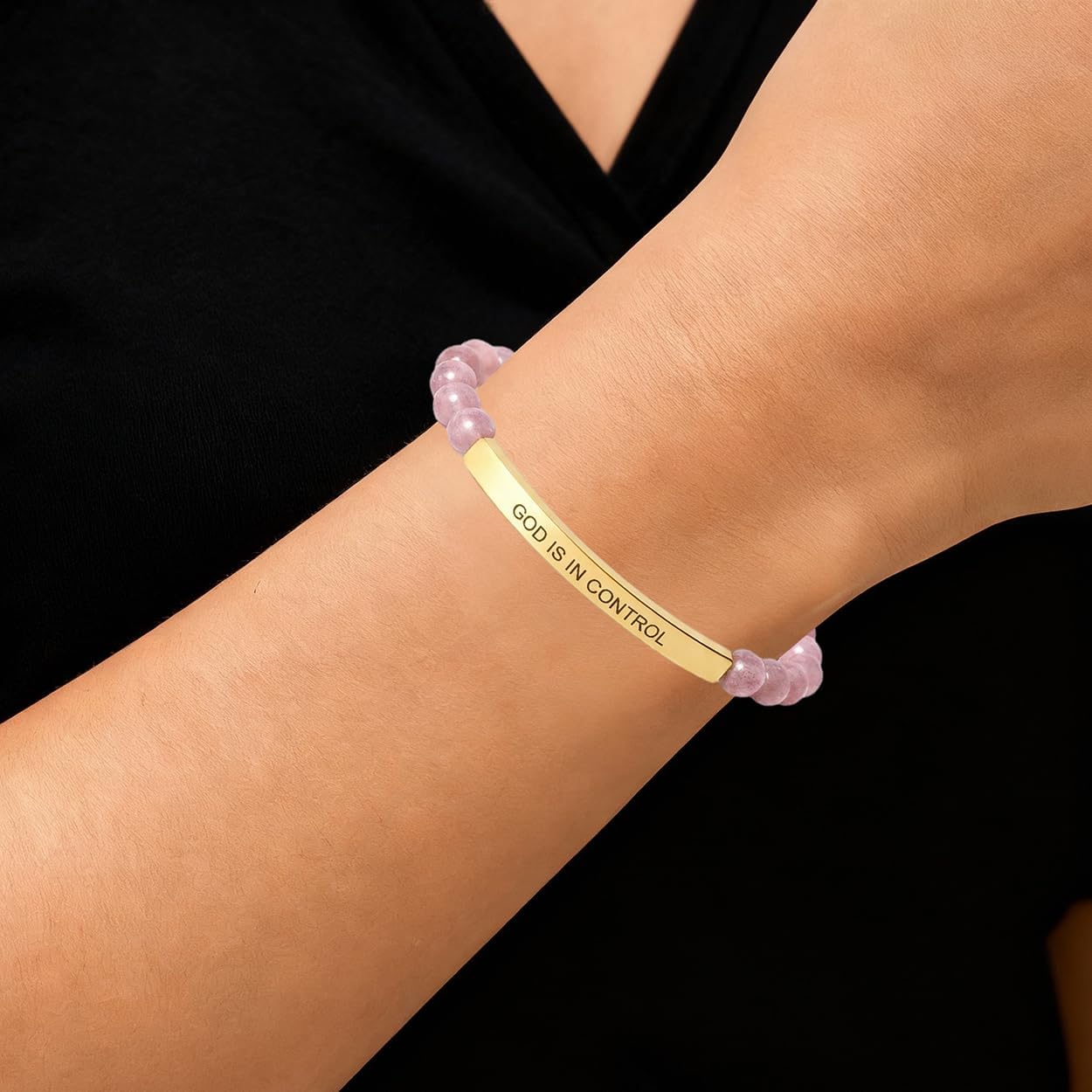 Inspirational Healing Crystal Bracelet for Women Men, Dont Let the Hard Days Win God Is In Control Let Them Bracelet Beaded Adjustable Motivational Gift for Relief & Positivity - Image 2