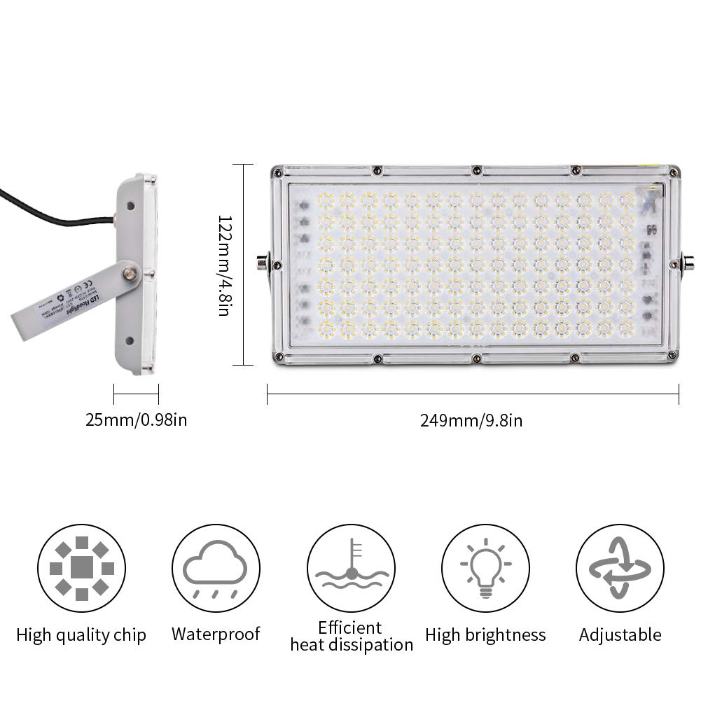 Sararoom 4 Pack Focos LED Exteriores 100W, 10000LM Super Brillante Foco LED 6500K Blanco frio Proyector LED Exterior, IP65 Impermeable Luces de Seguridad Iluminación para Jardín Garaje Césped Estadio
