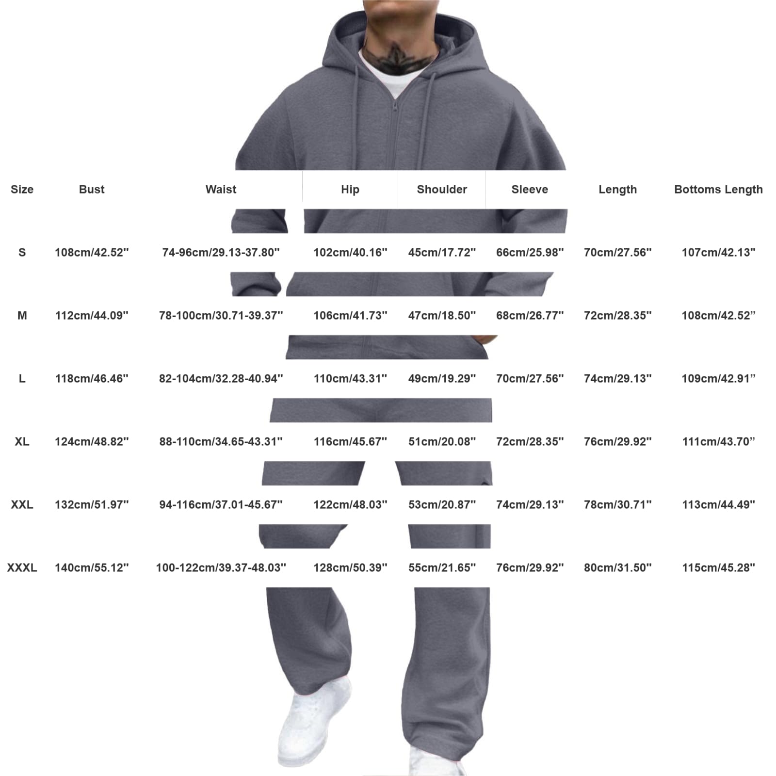 Tuta da uomo con cappuccio, tuta da jogging da uomo a maniche lunghe | Felpa con cappuccio e cerniera, tinta unita, con coulisse e tasche, stile cargo, casual, con tasche, per il tempo libero
