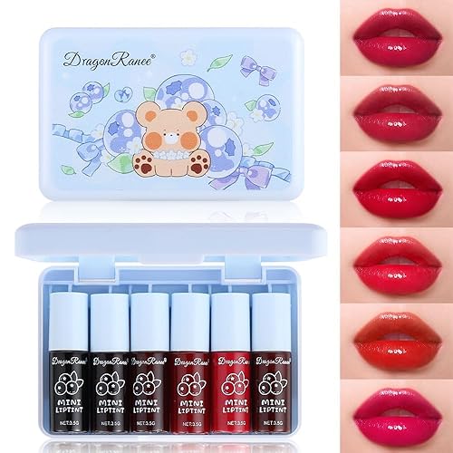Juego de tintes de labios de 6 colores, colores vivos, brillo de labios coreano de larga duración, tinte de labios natural que rellena los labios,