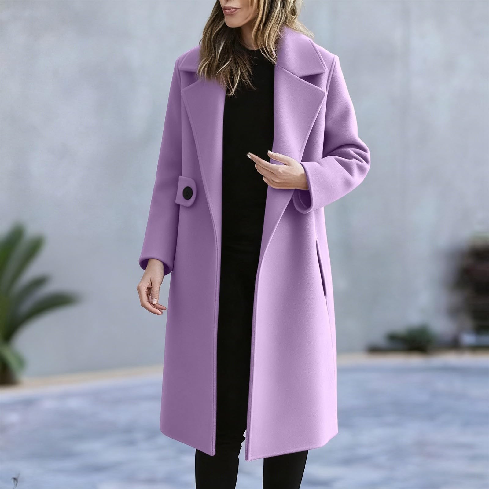 Mischgewebe-Übermantel, langreihiger Trenchcoat, warme Winterbekleidung für Damen (Purple, XL)