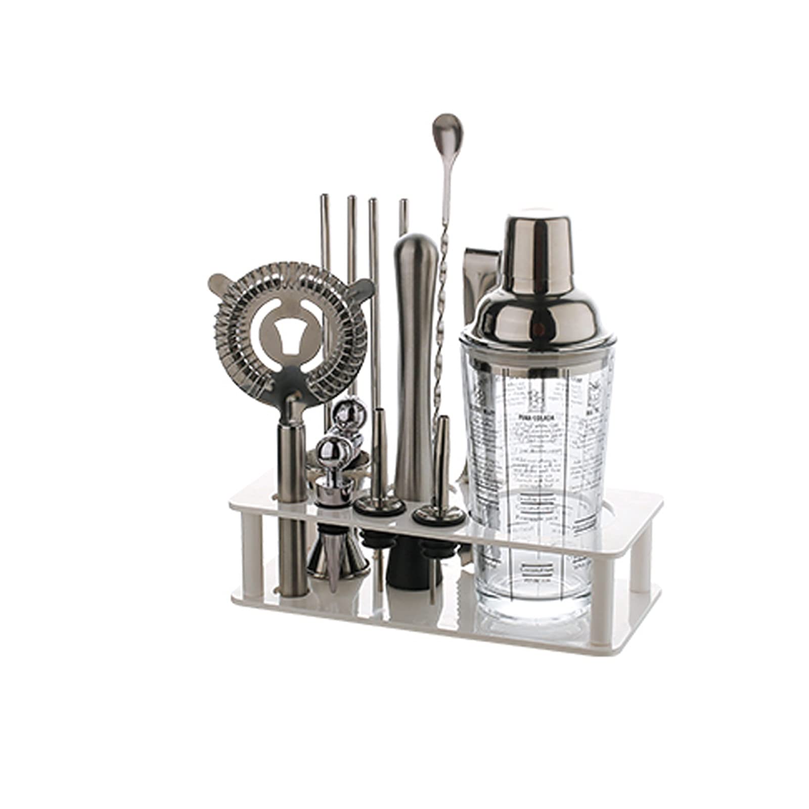 Juego de Coctelera Coctel de cóctel conjunto por-kit de bartending de acero inoxidable Shaker con colador de bebidas construidas,herramientas de barra profesional 15 piezas Agitador de Cócteles