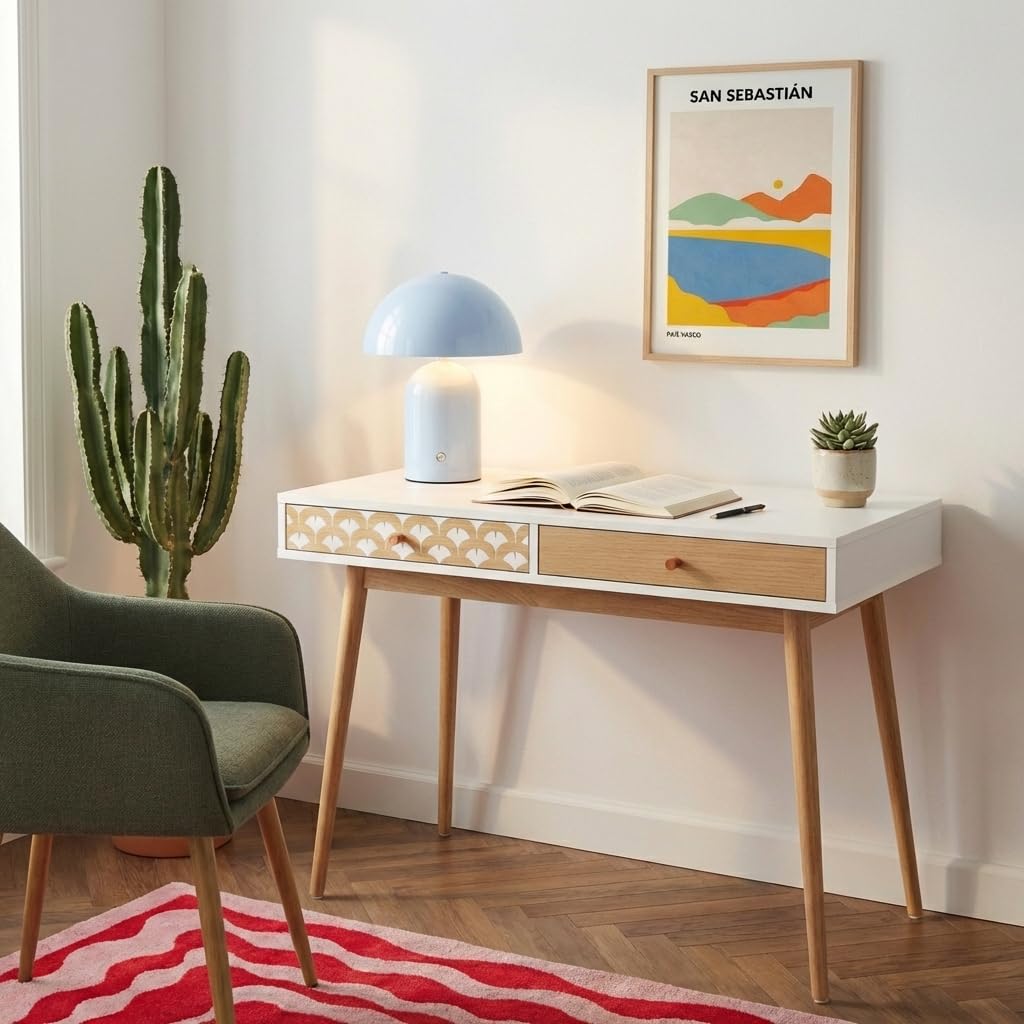 BAÏTA - Bureau Utah Blanc et Effet chêne 100cm