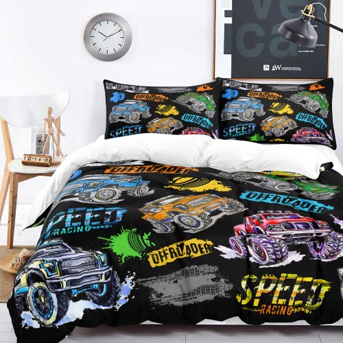 Owl Queen Cars Duvet Cover Twin Size, Cartoon Car Bedding Set, 1 Duvet Cover With 1 Pillowcase, 100% Polyester Trucks Bedding Set Kids Duvet Cover Set For Kids Teen Boys Girls, No Comforter #TOP2