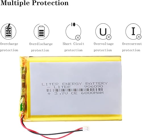Miniatura 3 de Liter energybattery 3.7V Lipo Batería 6000mAh Batería recargable de polímero de iones de litio 906090 con conector JST