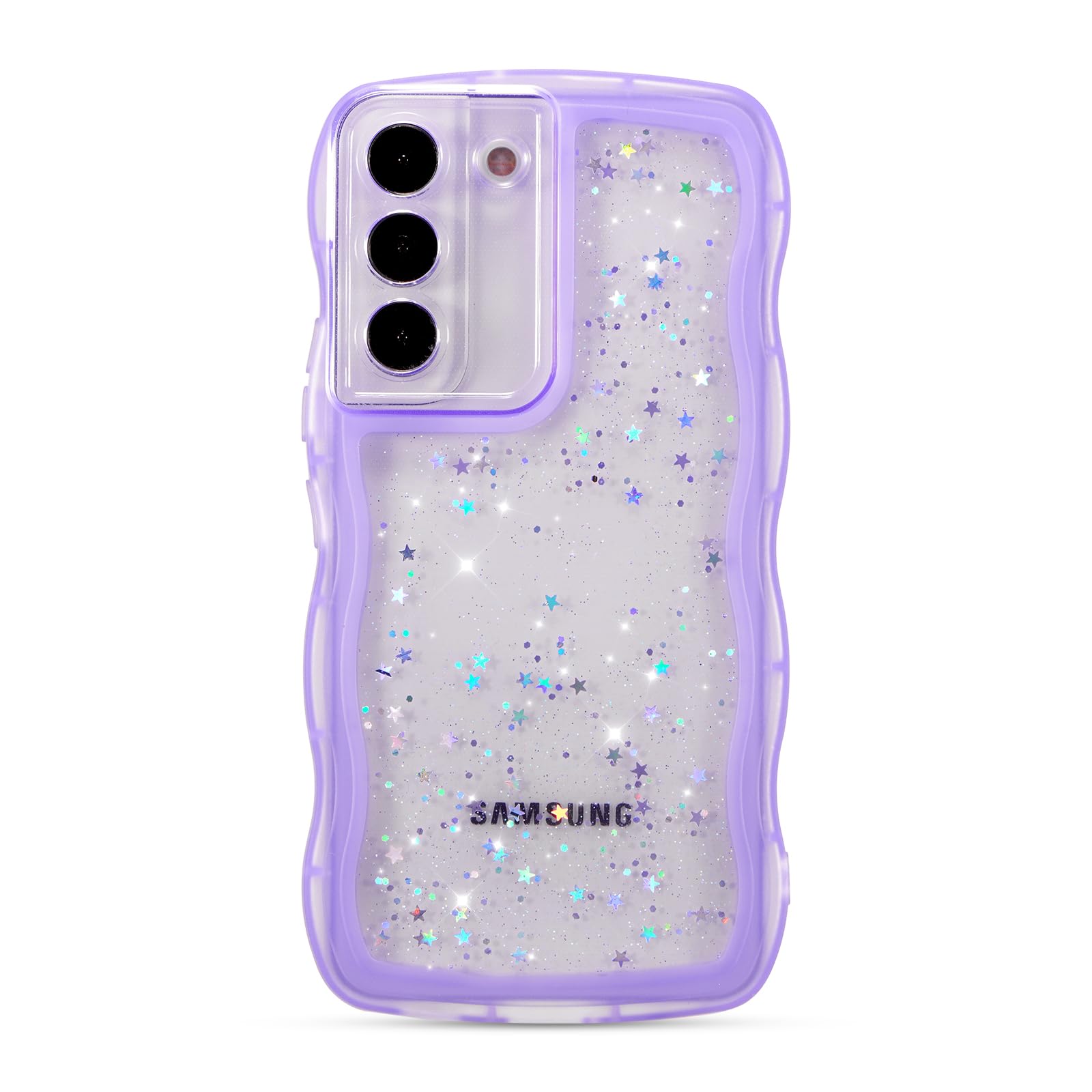 ZTOFERA for Samsung Galaxy S21 5G Case 6.2",Cute Curly Wave Case with Star Glitter,Clear Shiny Bling Soft TPU Shockproof Phone Protective Cover for